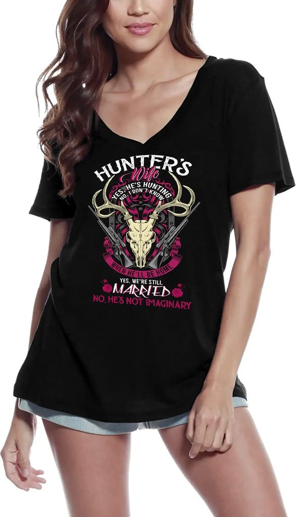 Damen Grafik T-Shirt V-Ausschnitt Jägers Frau Humor – Hunter's Wife Humor – Öko-Verantwortlich Vintage Jahrgang Kurzarm Lustige Druck Geburtstag