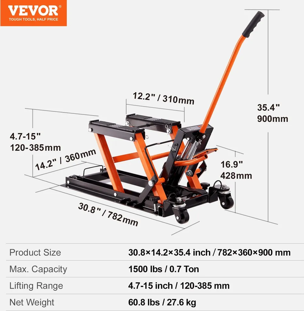 Piattaforma Sollevamento Moto 700kg | Cavalletto Regolabile 120-385mm - 7