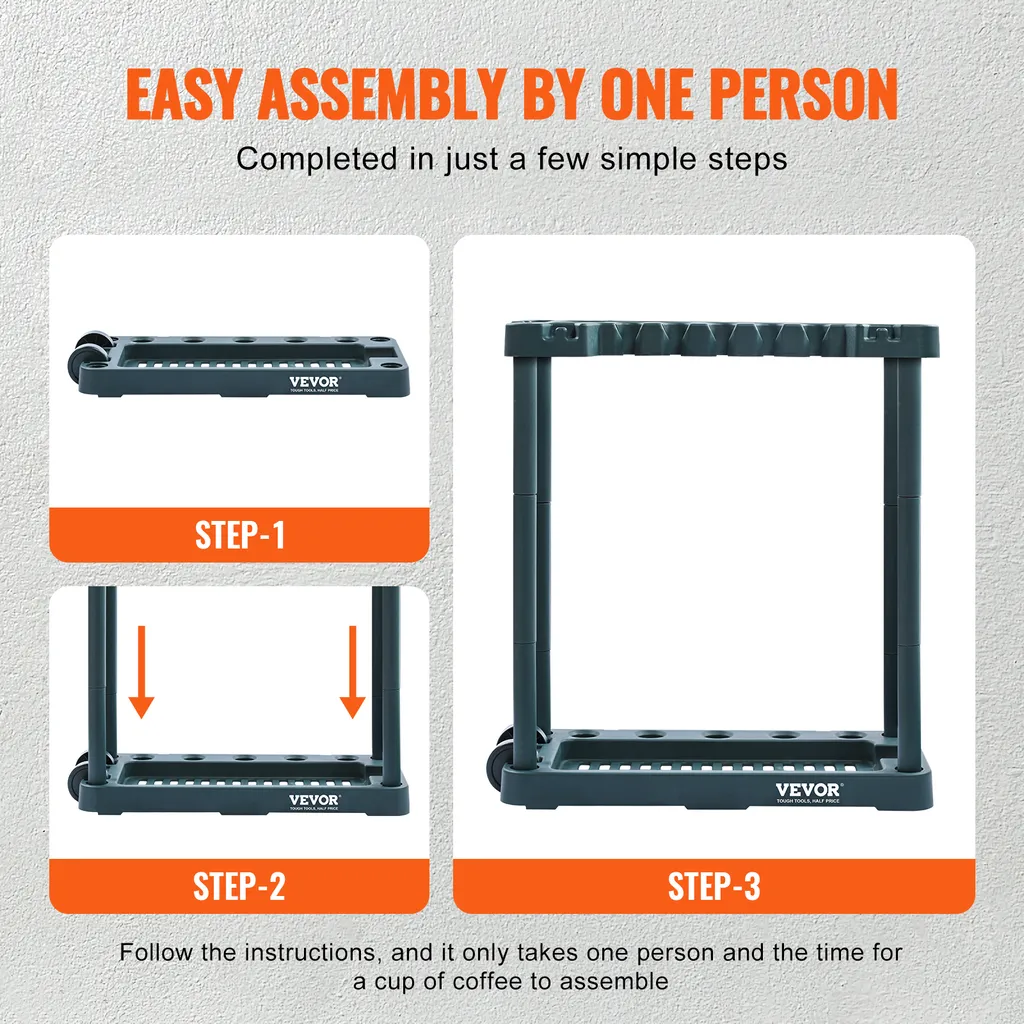 Support d'Outils de Jardin VEVOR 75cm, Anti-basculement 10 Compartiments PP