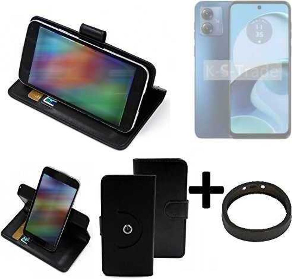 K-S-Trade Case Schutz Hülle kompatibel mit Motorola Moto G14 + Bumper Handy Hülle Flipcase Smartphone Cover Handy Schutz Tasche Walletcase schwarz