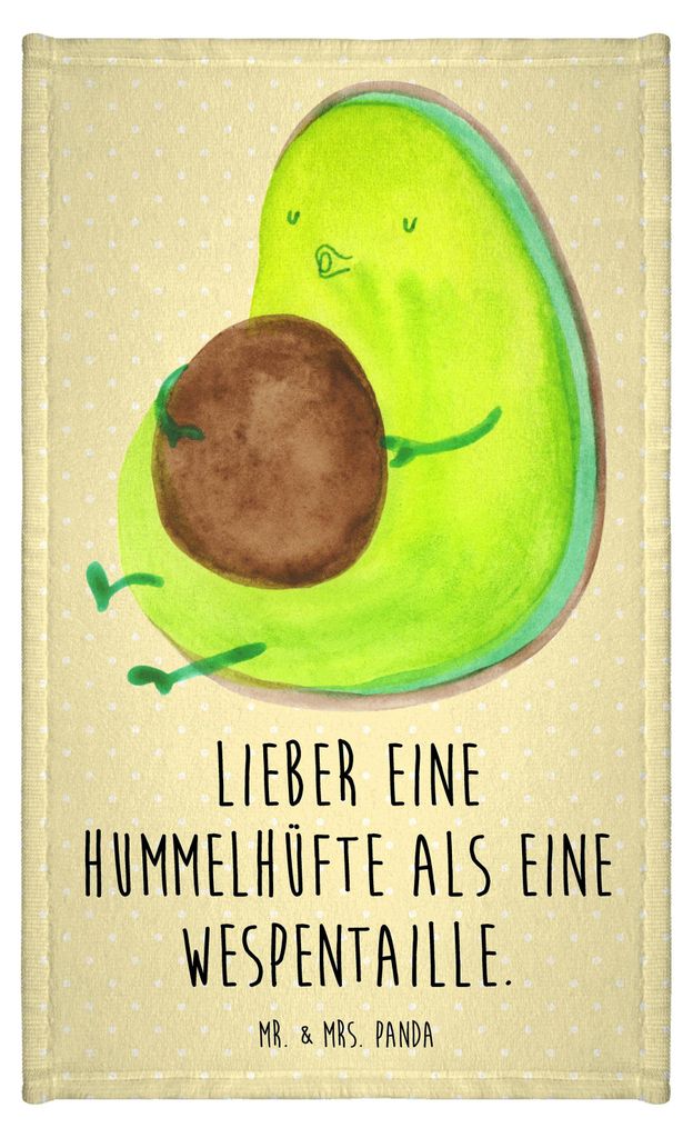 Mr. & Mrs. Panda Handtuch Avocado Pfeifen - Gelb Pastell - Geschenk, Kleines, Design, Klein, Ernährung, Schwanger, Abnehmen, Baumwollhandtuch, Gä...