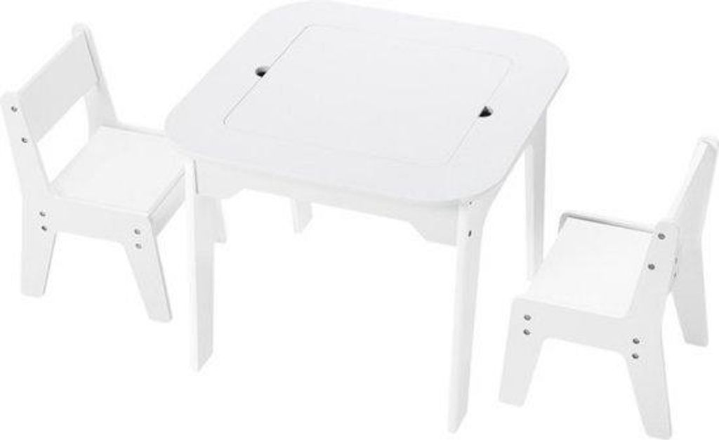Kindertisch und 2 Stühle – Spieltisch mit Stauraum – stabiles MDF – stilvoll und funktional – weiß