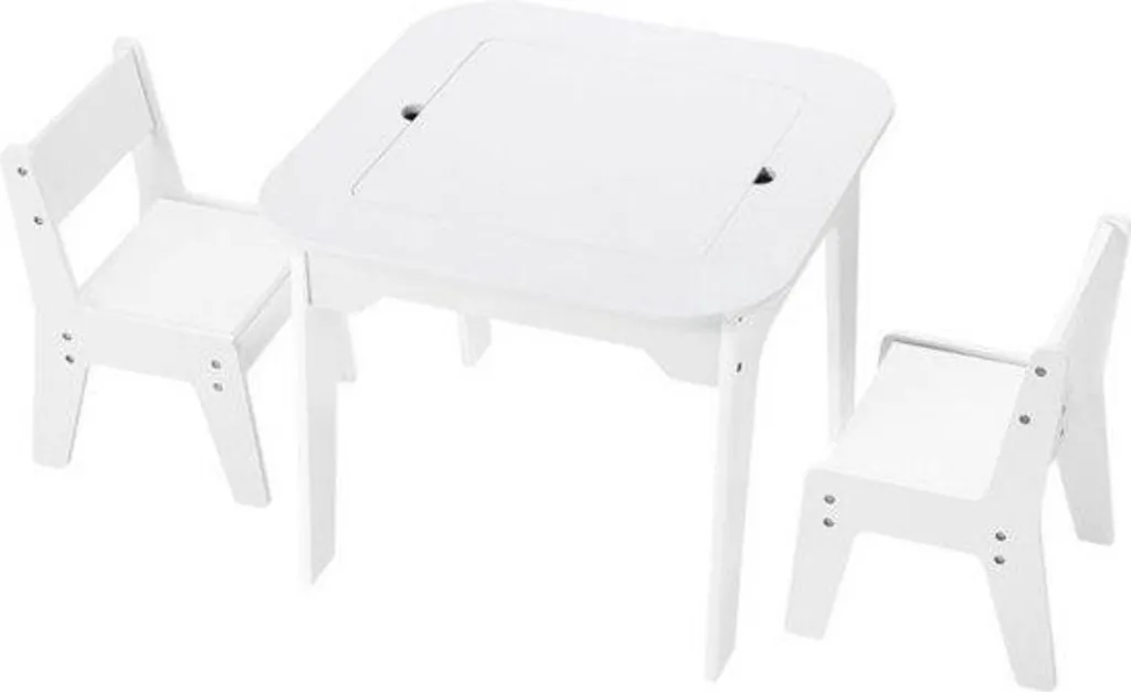 Table d'activité enfant blanche avec 2 chaises pour dessiner et ranger