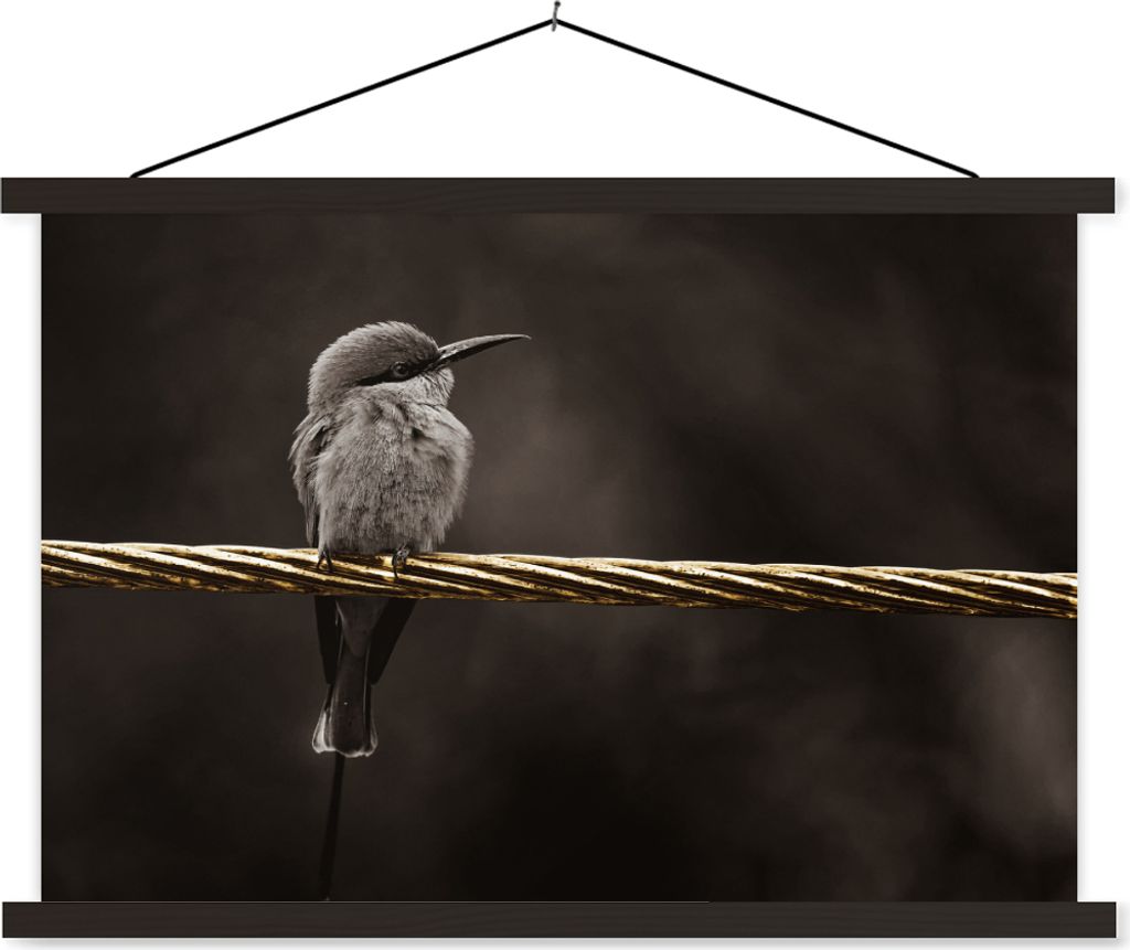 MuchoWow Textilposter Vogel - Schwarz - Gold 60x40 cm mit schwarzem Rahmen - Hölzernes