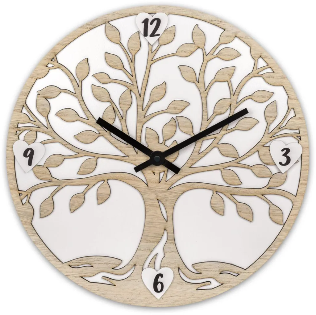 Horloge murale ZEP Vita design arbre bois blanc et naturel 30cm