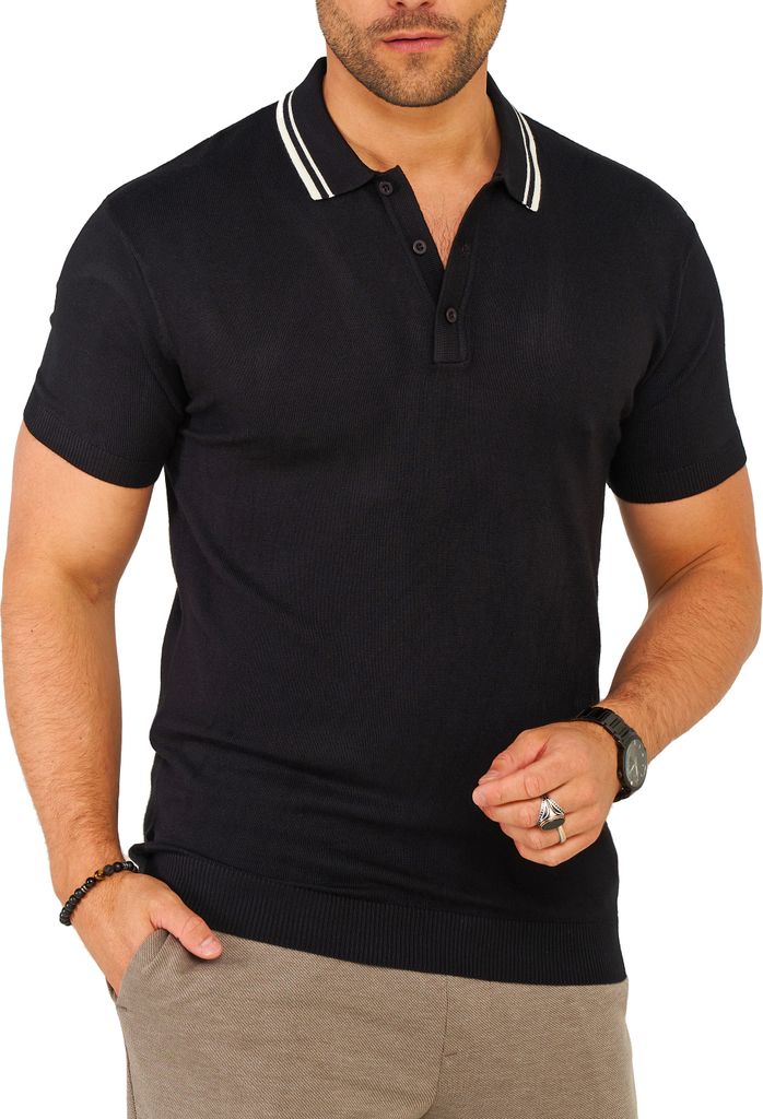 SOULSTAR Herren Poloshirt S2TALSI Herren Basic Kurzarm Knit Polo Hemd Feinstrick Kontrast