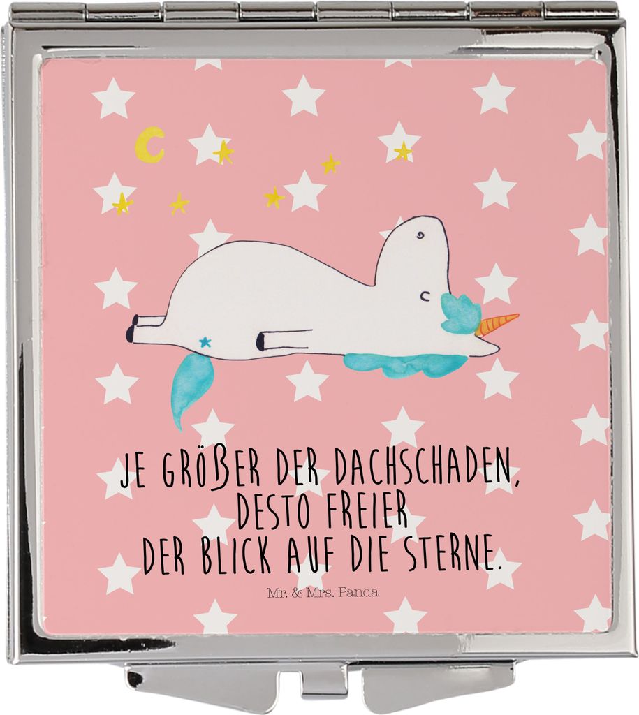 Mr. & Mrs. Panda Taschenspiegel Einhorn Sternenhimmel - Rot Pastell - Geschenk, Unicorn, Sterne, Einhörner, Verrückt, Kosmetikspiegel, Quadratisc...