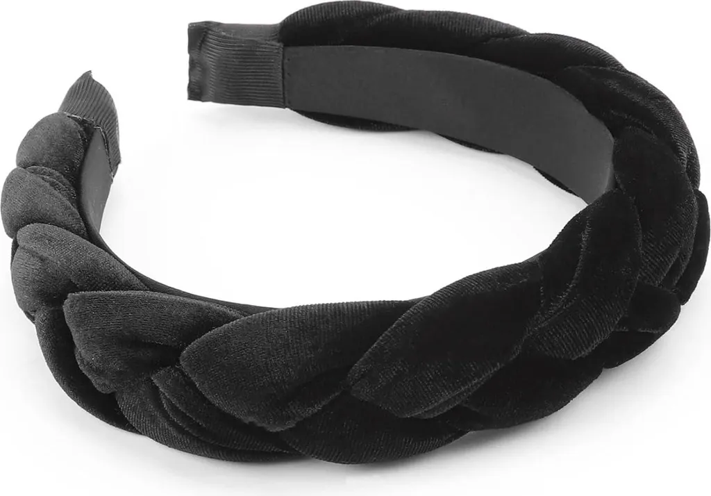 Serre-tête Bandeau Tressé en Velours Noir pour Femme Style Bohème Chic