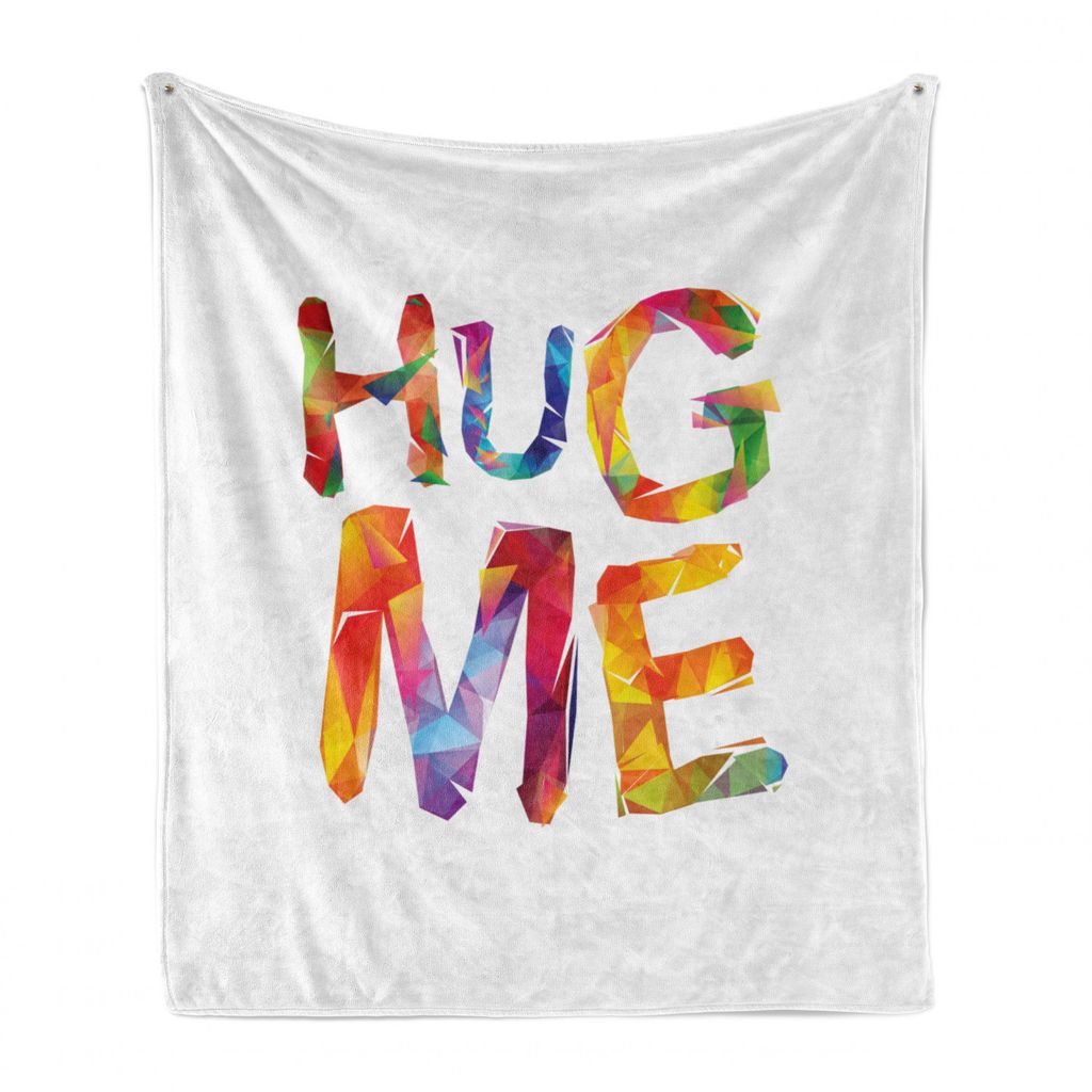 ABAKUHAUS Umarmung Weich Flanell Fleece Decke, Low Poly Hug Me Text, Gemütlicher Plüsch für den Innen- und Außenbereich, 125 x 175 cm, Mehrfarbig