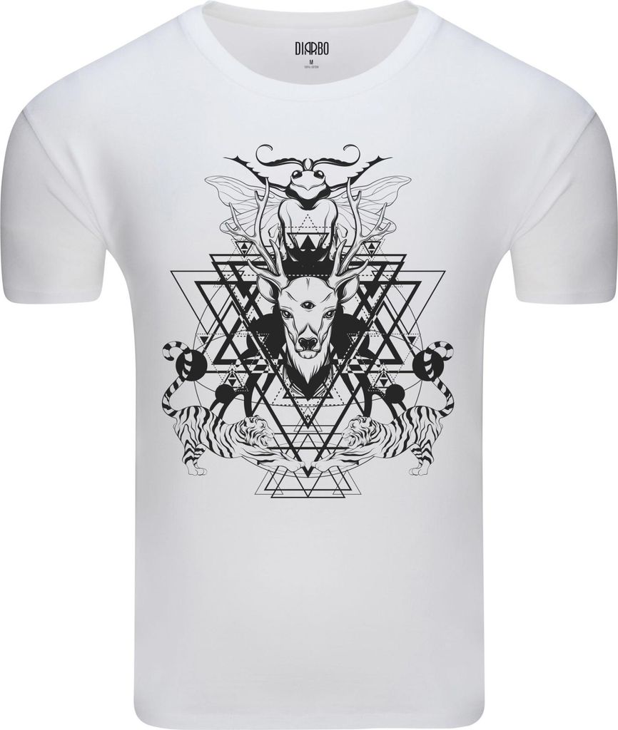 Diarbo Herren T-Shirt mit Abstraktem Druck Surrealer Hirsch und Tiger Weiß Gr.XXL