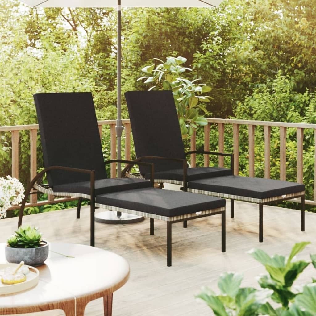 Sonnenliegen 2 Stk. mit Fußhocker PE-Rattan Grau , Gartenliegen Design 2024