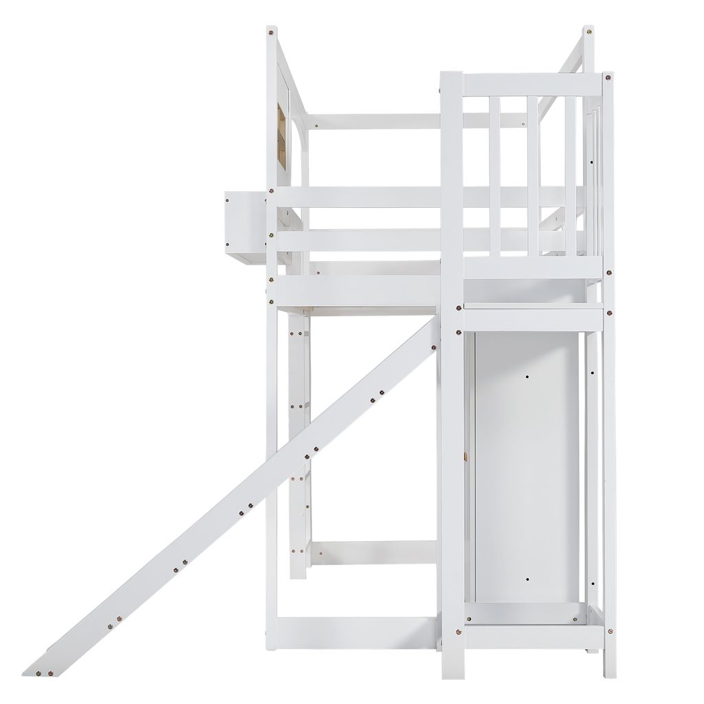 Etagenbett 90x200 cm mit Rutsche, Fallschutzgitter und Produktbild 