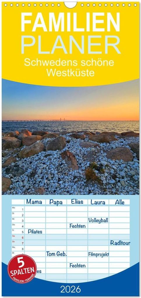 Familienplaner 2026 - Schwedens schöne Westküste mit 5 Spalten (Wandkalender, 21 x 45 cm) CALVENDO
