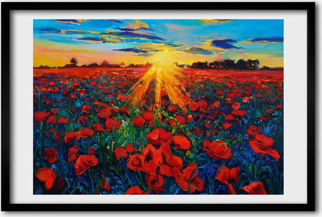 Bild 60x40 MDF-Rahmen, Wandkunst Mohnfeld