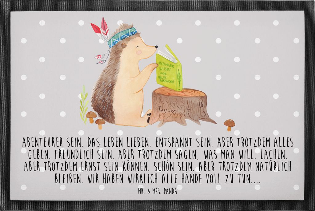 Mr. & Mrs. Panda Bodenvorleger Igel Federschmuck 60 x 90 cm - Grau Pastell - Geschenk, Camping, Waldtiere, Lagerfeuer, Fußabtreter, Indianer, Schm...