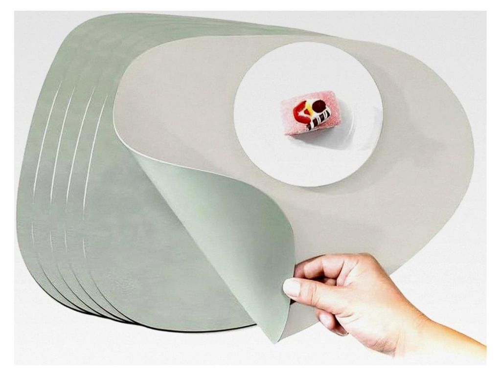 Tischsets aus Kunstleder, 6er Set, abwaschbar, oval, doppelseitig, hitzebeständig, rutschfest