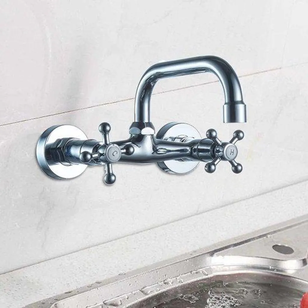Robinetterie murale levier pivotant 180° pour lavabo chrome poli 22cm