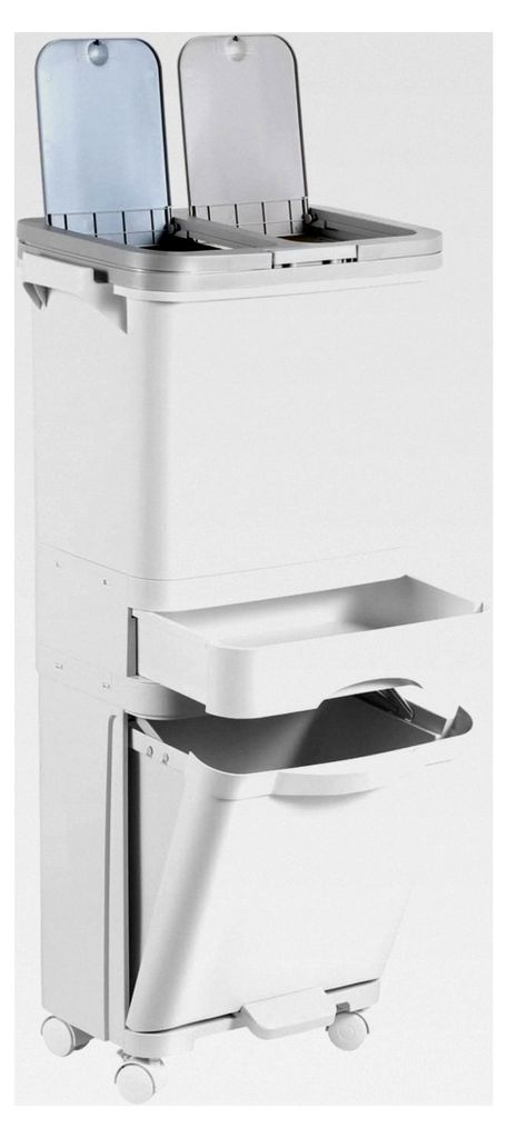 Küchenmülleimer 42L mit 3 Fächern, Abfalleimer für trockene und nasse Abfälle, Tretmülleimer mit Deckel und Rädern für Küche, Büro und Wo...