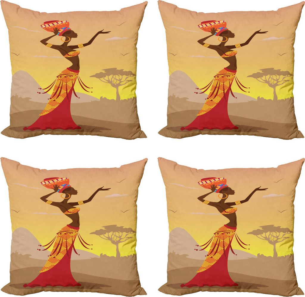 ABAKUHAUS afrikanisch Kissenbezug Set (4 Stück), Wüste Gulls Folkloric, Moderner Doppelseitiger Digitaldruck, 45 cm x 45 cm, Bernstein Tan