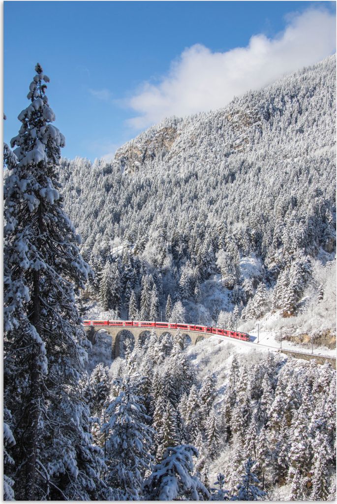 MuchoWow Poster Mit dem Zug durch die Winterlandschaft der Schweiz 80x120 cm - Papierdruck