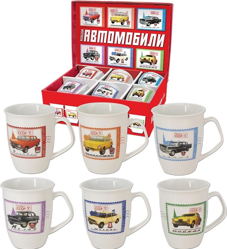 Tassen-Set "Retro-Autos "6 Tassen im Set je 0,35 Liter in Geschenkverpackung