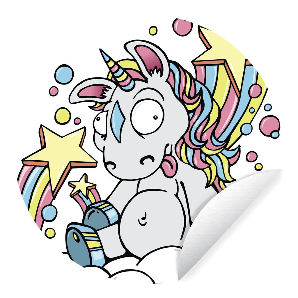 MuchoWow Runde Wandtattoo - Wandsticker Tapete Aufkleber Eine Illustration eines weißen Einhorns auf einer Wolke - Mädchen - Kinder - Kinder Ø...