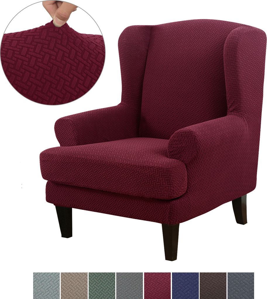 Jacquard Ohrensessel Schonbezug, Elastische Sesselbezug Sesselüberwurf Sofaüberwurf Stretch Schutzhülle mit Modern Muster Sessel Husse für Ohre...