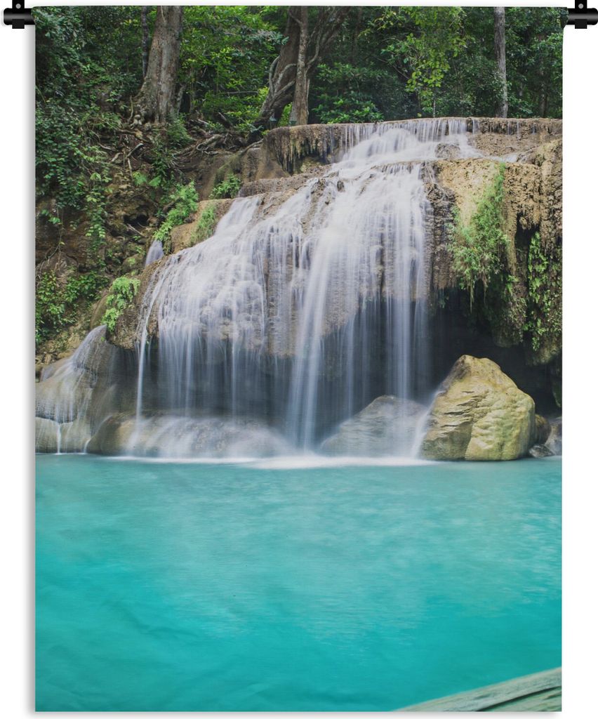 MuchoWow Wandteppich Wandbehang Wasser - Wasserfall - Bäume 150x200 cm Tapisserie Dekoration Wandtuch - Wandaufhängung - Moderner