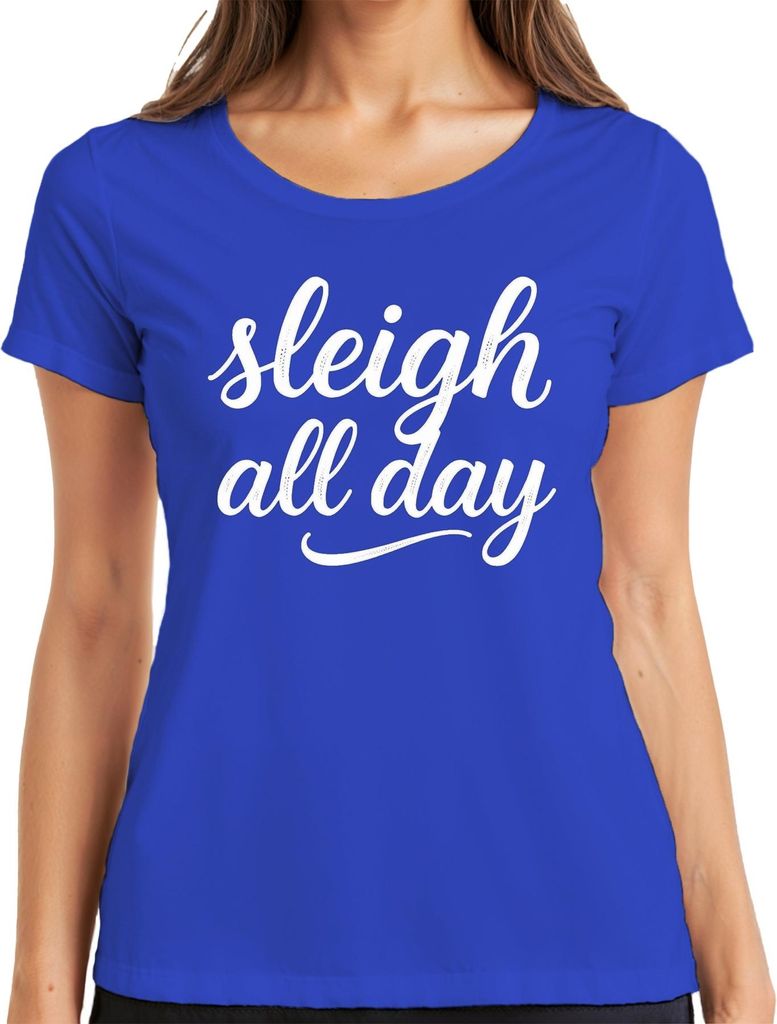 sleigh all day Weihnachten Weihnachtsmann Rentier Advent Christki Damen T-Shirt, Blau, 3XL