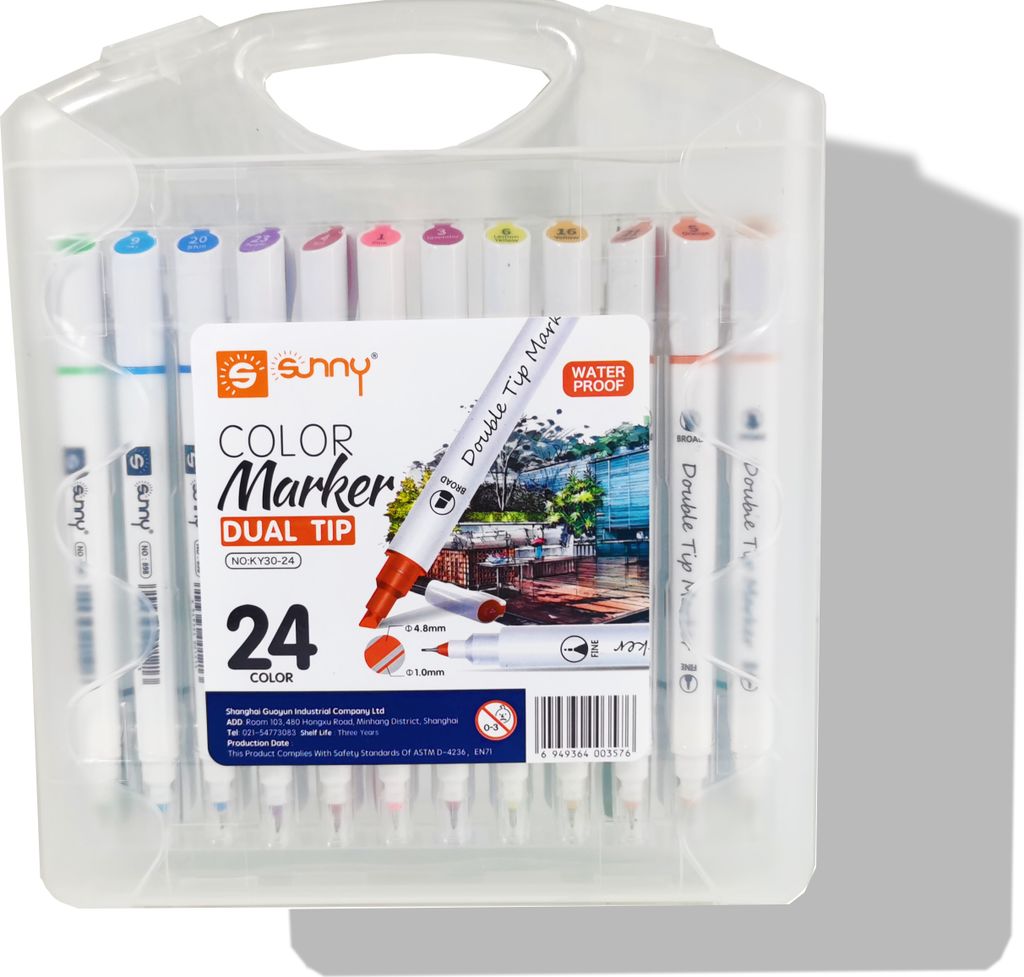 Dual Tip Color Marker Stift mit 24 Farben, doppelseitige Farbspitze,wasserfest, permanent, dual tip - Ideal zum Skizzieren,Zeichnung,Design,Rendering