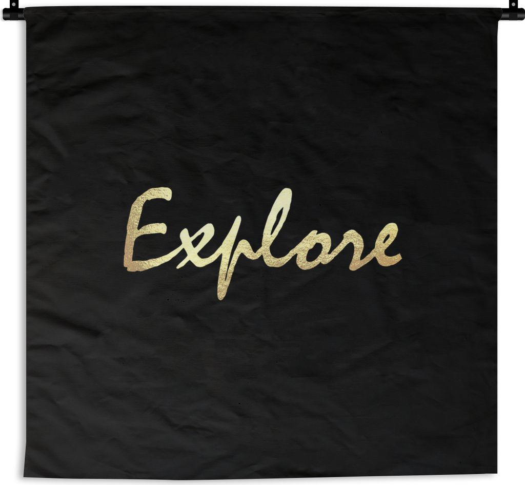 MuchoWow Wandteppich Wandbehang Zitat - Reisen - Gold - Schwarz 150x150 cm Tapisserie Dekoration Wandtuch - Wohnaccessoires - Modernes