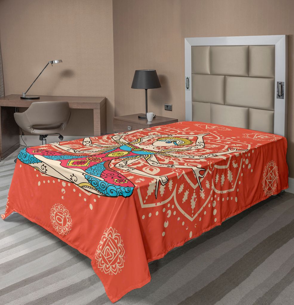 ABAKUHAUS Yoga Bettlaken, Yoga Technik mit Ethnischen Kostüm Zen Disziplin Körper Geist Ornamente Muster, weiches bequemes oberes Bettlaken für ...