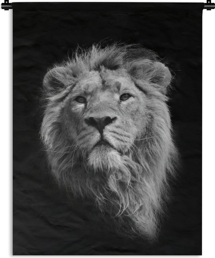 MuchoWow Wandteppich Wandbehang Asiatischer Löwe vor schwarzem Hintergrund in Schwarz und Weiß 120x160 cm Tapisserie Dekoration Wandtuch - Wohn...