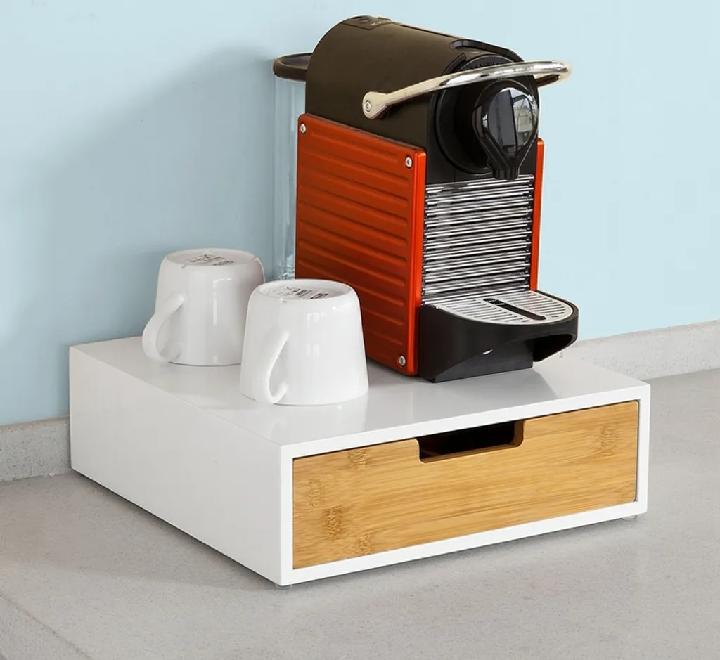 Support Machine à Café avec Rangement Dosettes pour Cuisine et Bureau