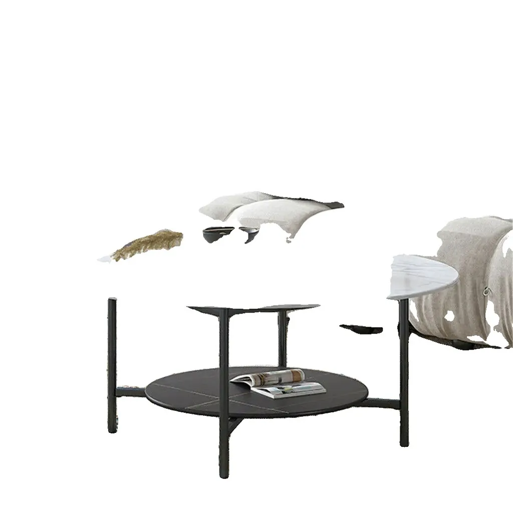 Table basse ronde en pierre frittée blanche - Design épuré Ø80cm