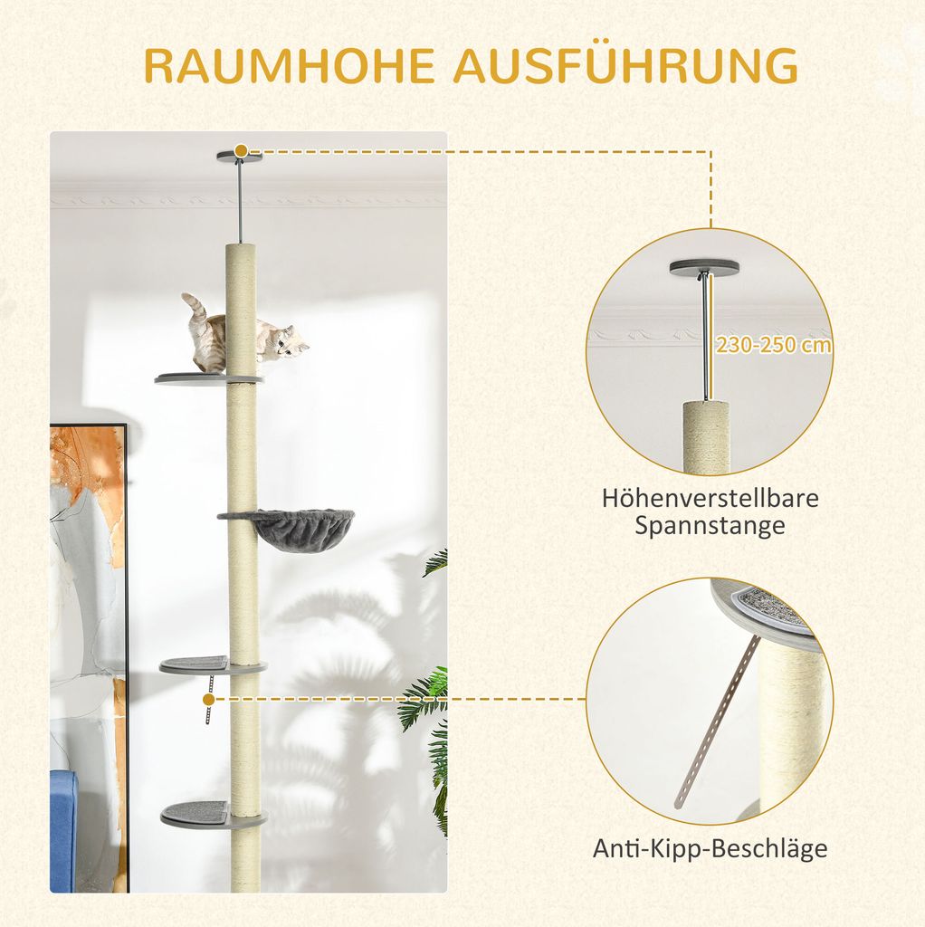 PawHut Kratzbaum, Katzenkratzbaum Deckenhoch, 230-250 cm, Produktbild 4