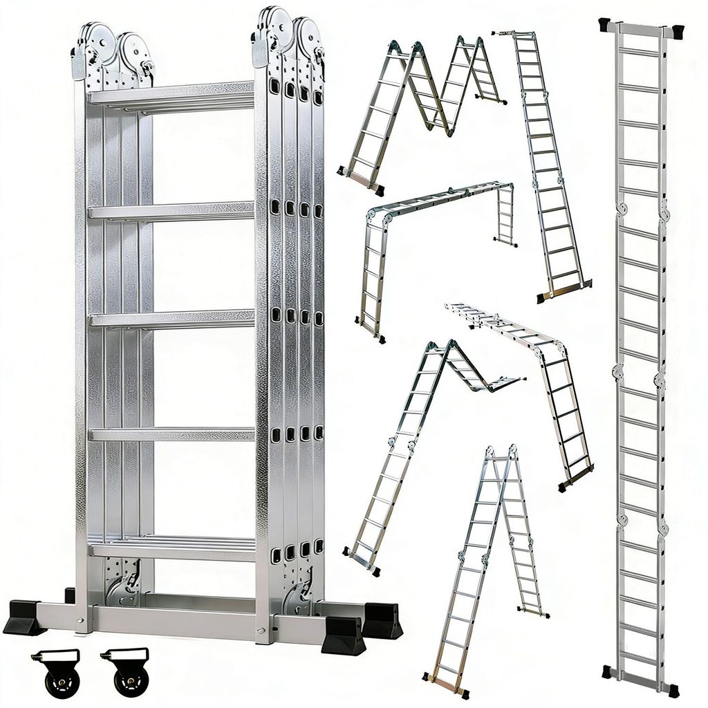 OUTIGO Vielzweckleiter Multifunktionsleiter Klappleiter Teleskopleiter A-Rahmenleiter 4x5 572cm Anlegeleiter Stehleiter Haushaltsleiter Aluleiter