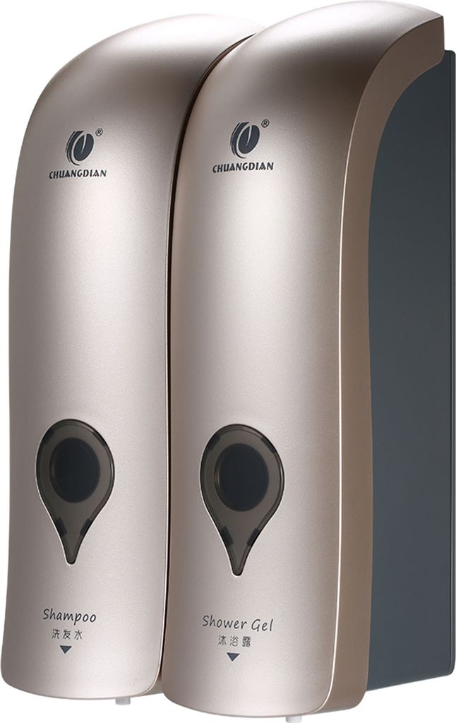 CHUANGDIAN 300ml * 2 Wandmontage Doppelkopf Manuelle Seifenspender Duschgel Fluessiges Shampoo Dispenser Halter fuer Hotel Home Bad - Champagner Gold