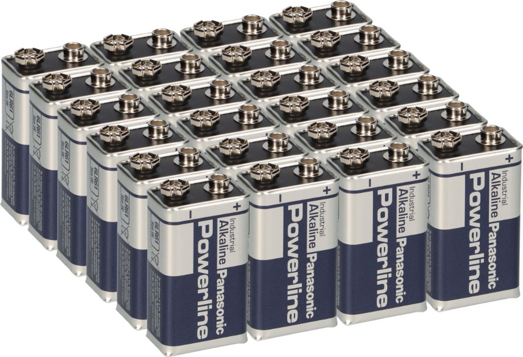 24x Panasonic 6LR61 Powerline 9V-Block E-Block Alkaline Industrial Rauchmelder