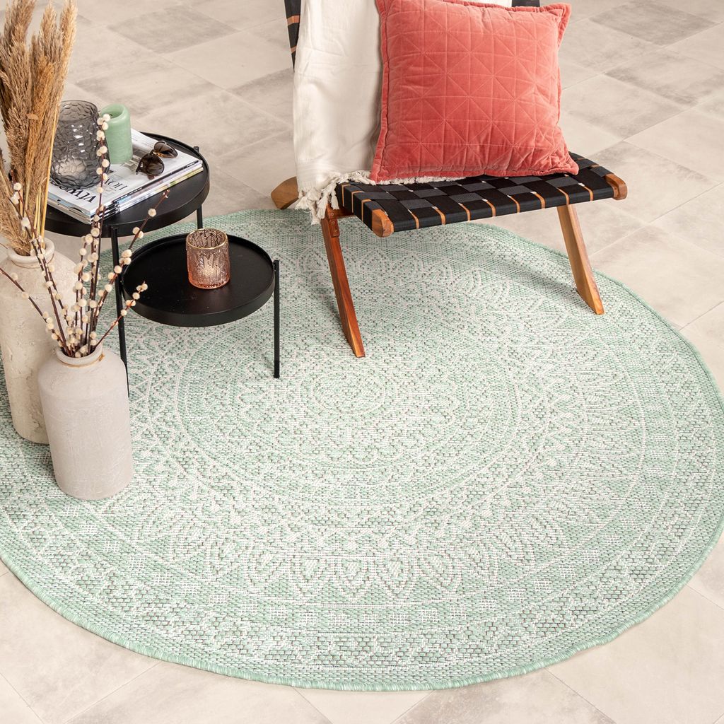 In- & Outdoor Teppich Rund - Summer Azteca Mint - Ø 100cm - Produktbild 