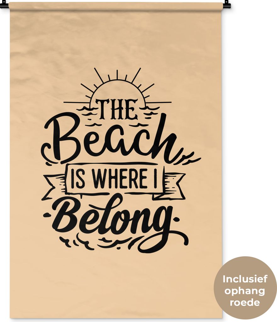 MuchoWow Wandteppich Wandbehang Strand - Zitate - Beige 90x135 cm Tapisserie Dekoration Wandtuch - Baumwolle - Wandskulptur