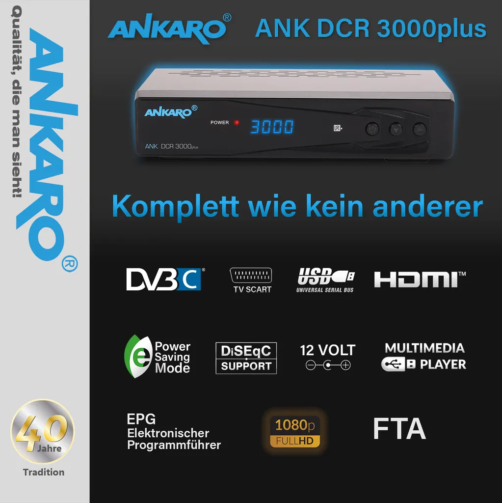 Décodeur TNT Câble Full HD Ankaro DCR 3000 Plus avec Port USB Noir - 5