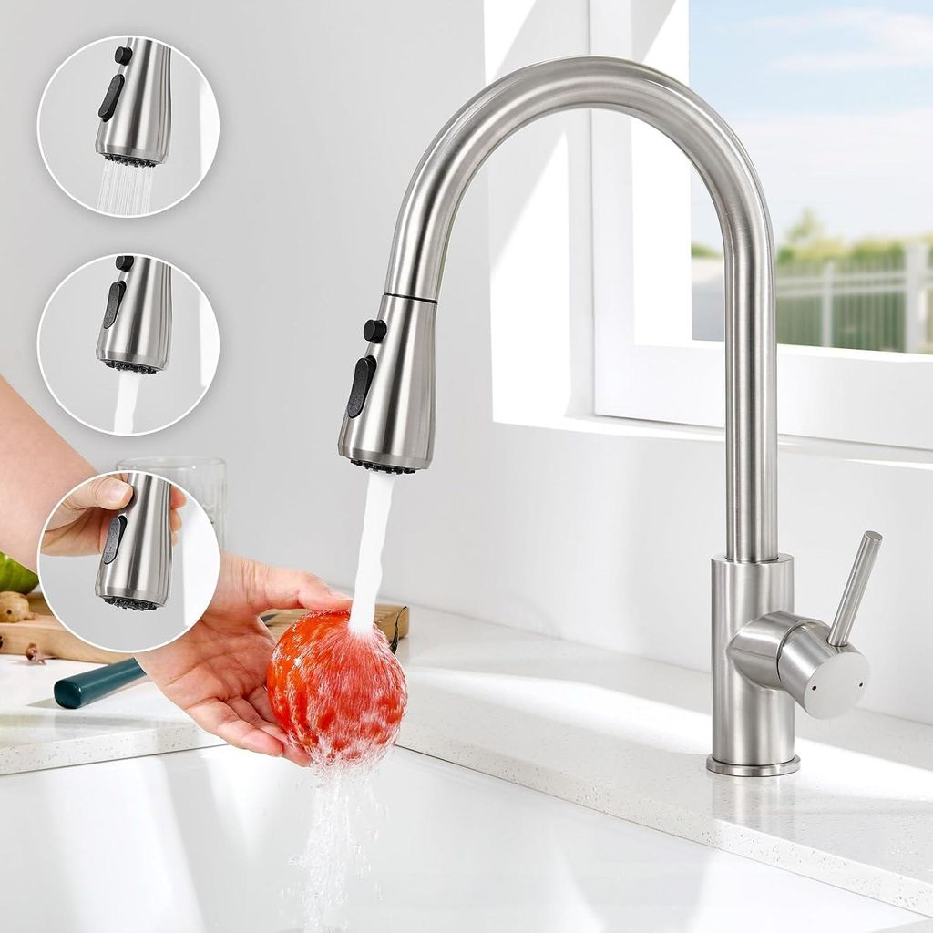 Grifo de cocina extensible AjieQaQ, acero inoxidable 304 Imagen del producto 