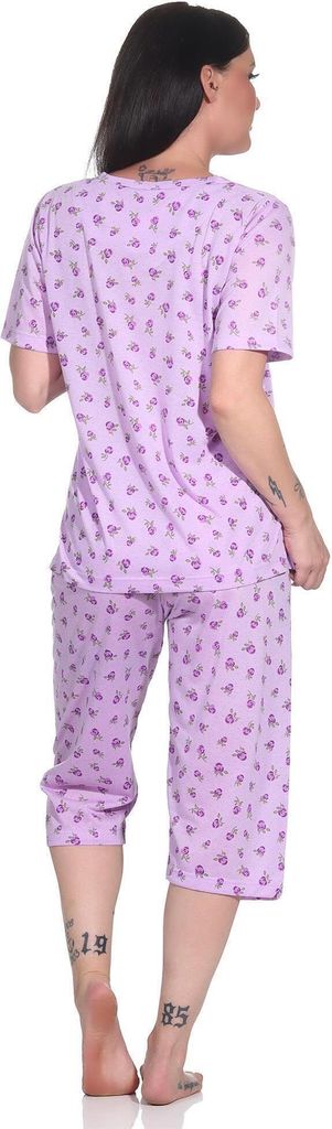 Damen Pyjama 3/4 Hose & Shirt Schlafanzug Hausanzug Sommer; Flieder/L/40