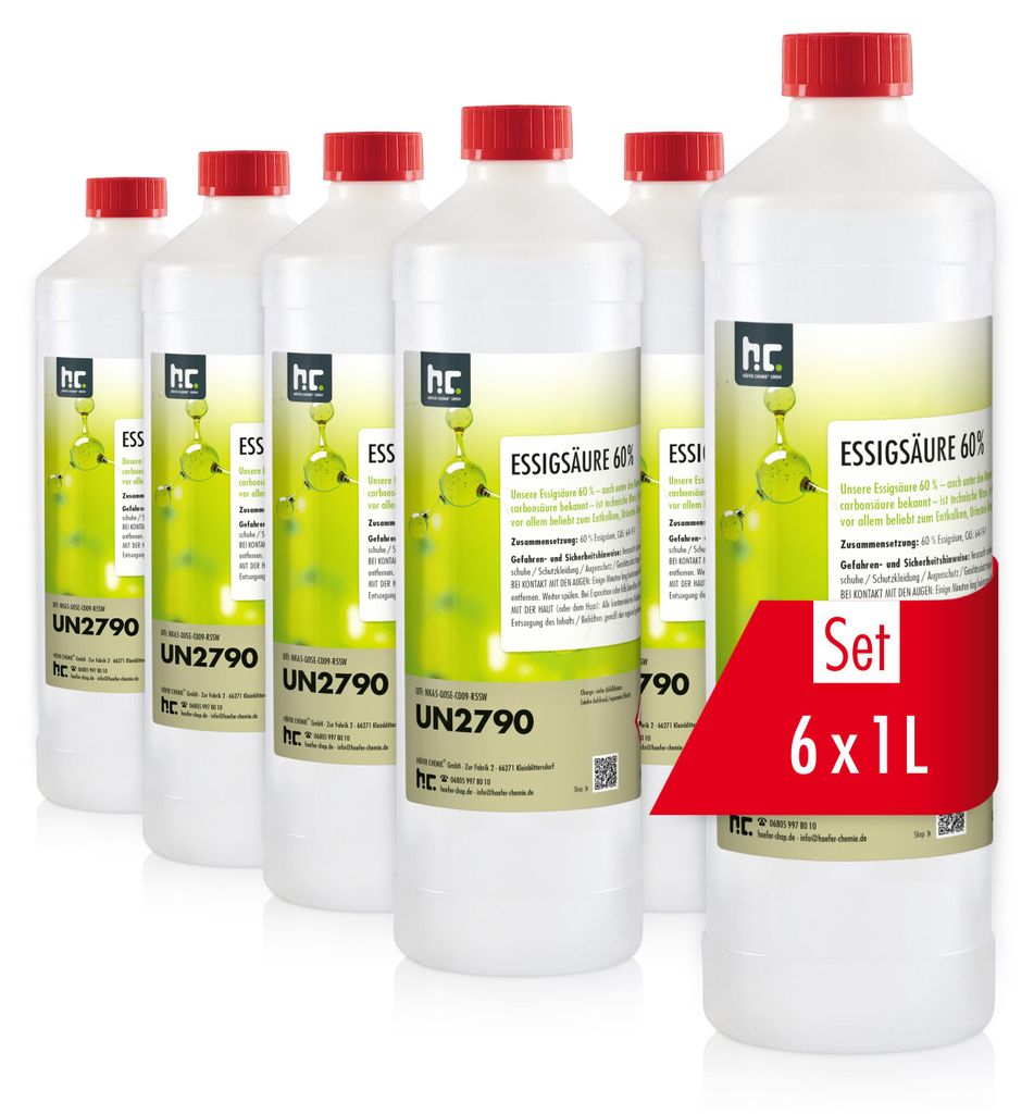 6x1 L Höfer Chemie® hochprozentige Essigsäure 60% zur Produktbild 