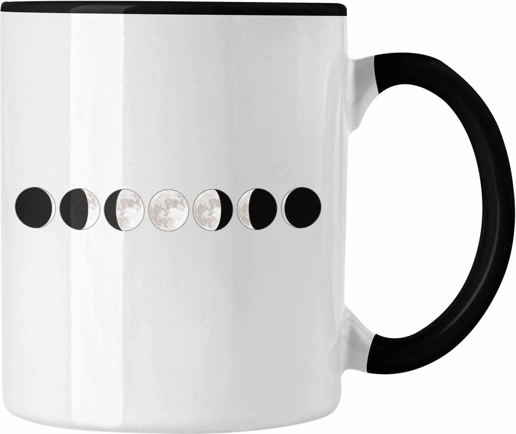 Trendation - Mondphasen Tasse Geschenk für Astronomie-Liebhaber (Schwarz)