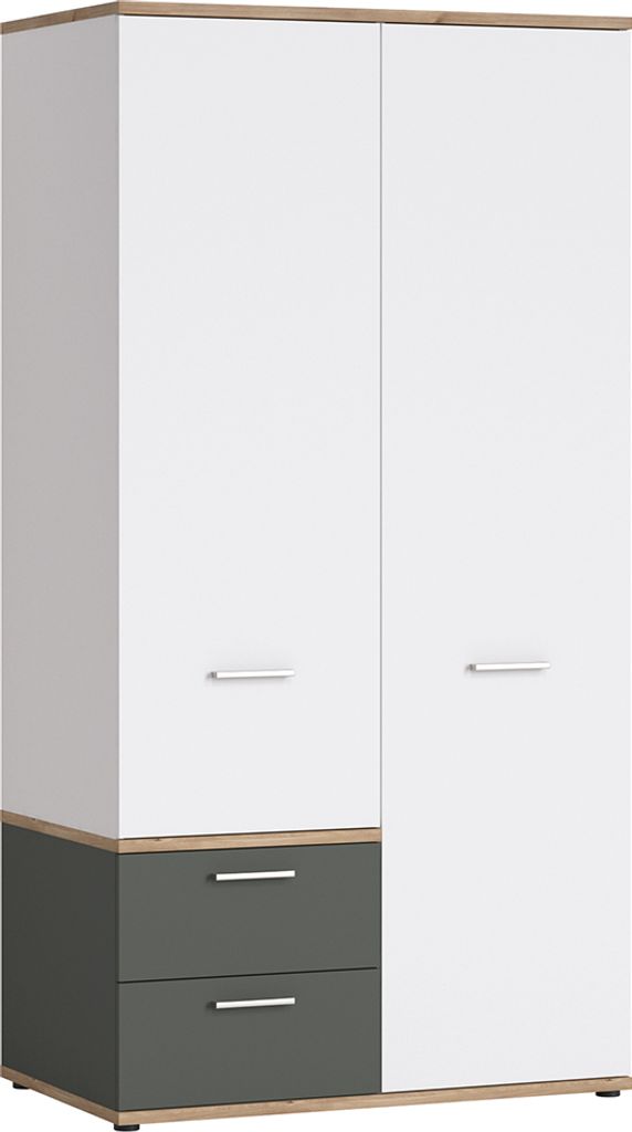 Kleiderschrank 2-türig in Eiche Nb. mit weiß und grau TOMAR-129, B/H/T ca. 100/196/60 cm