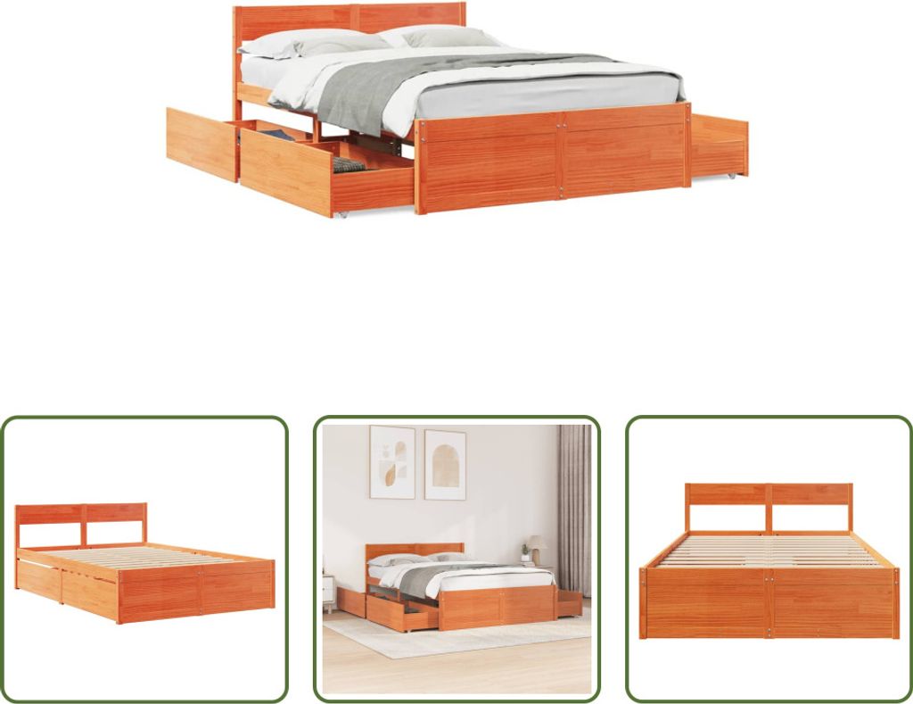 The Living Store Massivholzbett ohne Matratze Wachsbraun 120x190 cm Kiefernholz