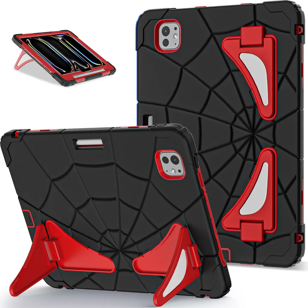Étui robuste iPad Pro 11 M4 antichoc en silicone rigide noir rouge 2024