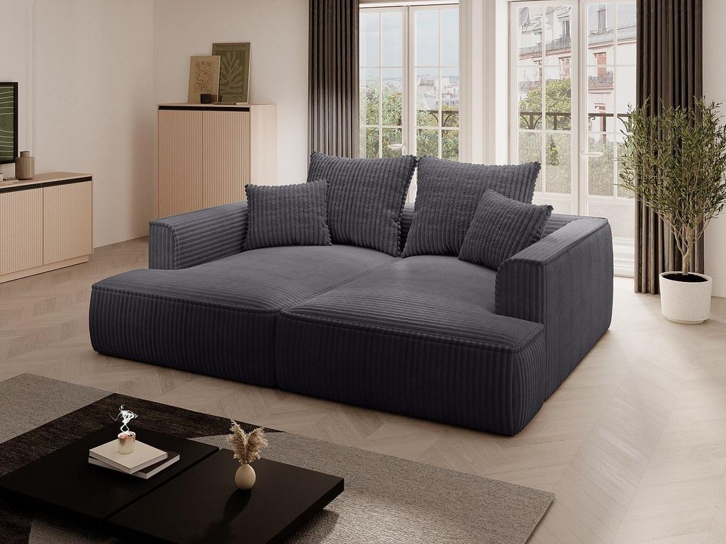 3-Sitzer-Sofa mit tiefem Sitz aus schwarzem, breit gestreiftem Cord - PINETA
